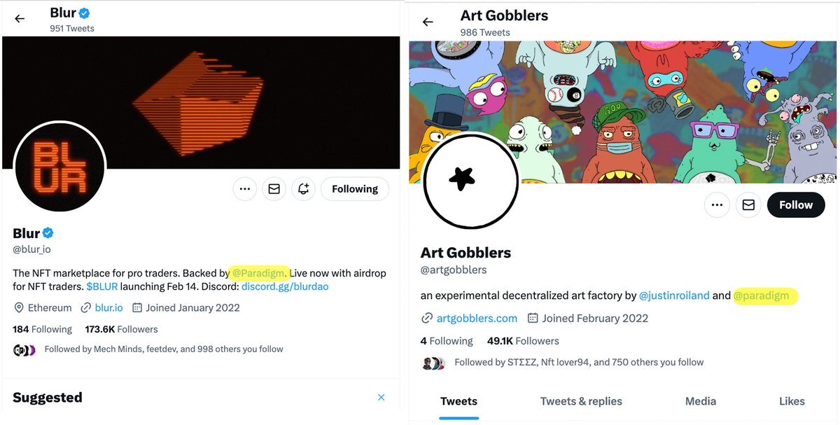 GG to everyone who wash traded Paradigm co-founded NFT Project Art Gobblers up to 26 ETH on Paradigm backed marketplace Blur to grind for that airdrop 💪

Biggest winners are influencers who invested start up money in Blur and also cashed in on free Art Gobblers whitelist mint🧠
