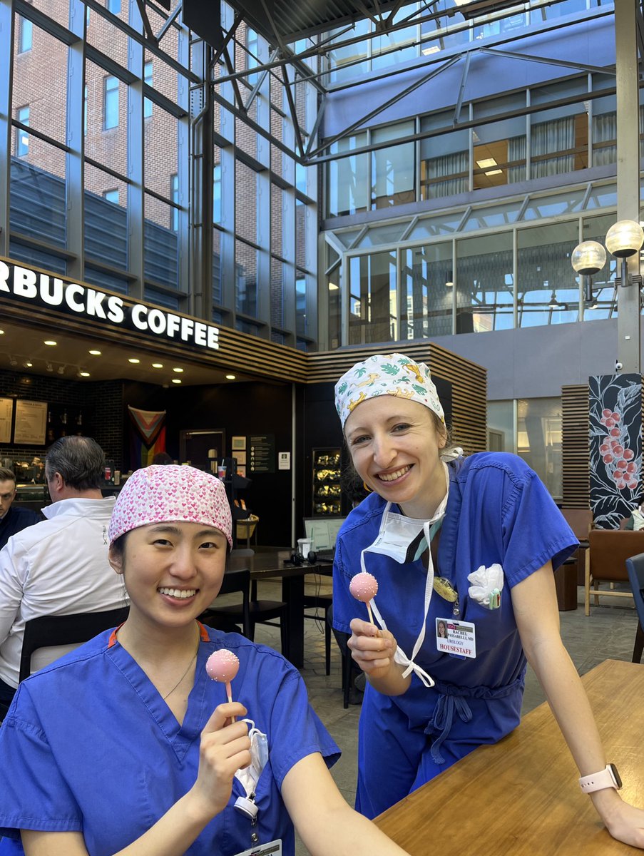 This is how we celebrated Valentine’s Day- doing PCNL’s and eating pink cake pops. @rpassarellimd @MelindaFu3 @rwjurology #ILookLikeASurgeon #valentines #urochicks