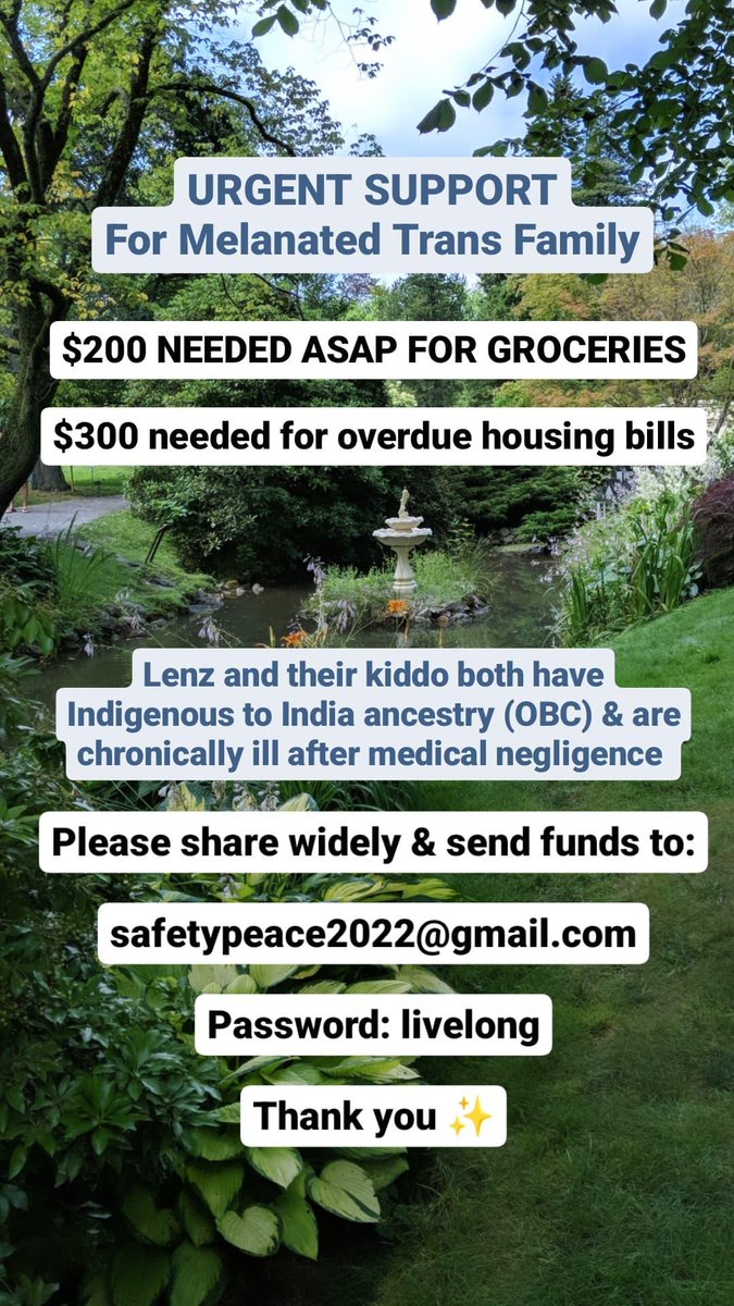 hipstergow's tweet photo. URGENT MUTUAL AID

Lenz (pseudonym) and their kiddo need funds to get more food and pay off their housing bills.

Please spread the word and support this trans family. They have Indigenous from India ancestry.

E-transfer to safetypeace2022@gmail.com

Password: livelong https://t.co/CMurkKOYBQ