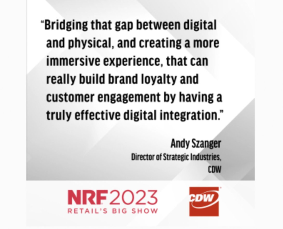Looking for #ITInsights? Check out a replay of @CDWCorp and @Intel’s #NRF2023 session with @aszanger TODAY 12pm CT. You’ll hear 3 keys to #retail success this year including #FrictionlessCheckout, #InventoryManagement and #StoreProductivity. Watch here:
linkedin.com/company/cdw/?u…