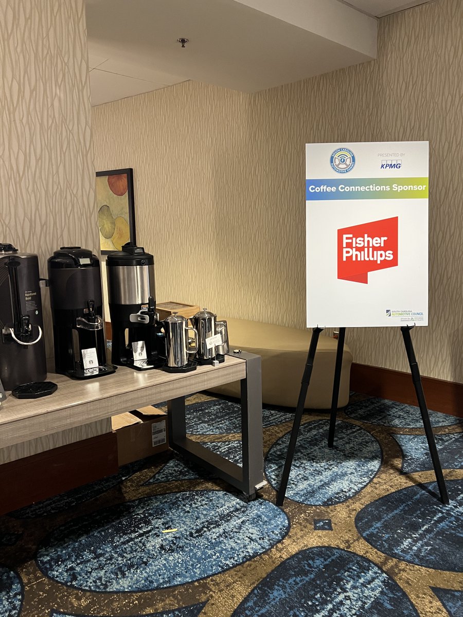 SCAutoCouncil's tweet photo. Enjoying our first coffee break thanks to our friends at Fisher Phillips at the #SCAutoSum23! @labor_attorneys https://t.co/edBUcTyerF