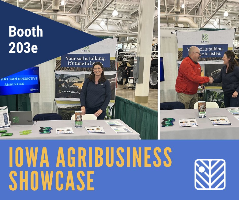 PatternAg's tweet photo. One of our fantastic Customer Success Leads, Sierra Hagedon, is at the Iowa Agribusiness Showcase today.

Please stop by and find out how to use our predictive data to plan for your upcoming season.

#Agtwitter #predictiveag https://t.co/2aEmzMKiS2