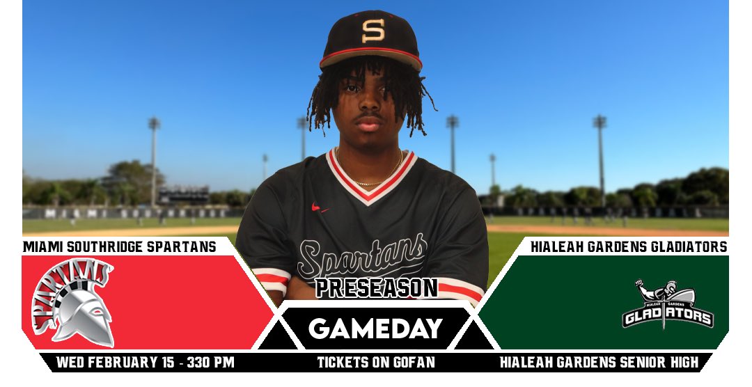 Miami Southridge Spartans Baseball (@srspartansbsbl) on Twitter photo Following yesterday’s shutout victory over Coral Park, we take on the tournament hosts, <a href="/hghs_gladiators/">Hialeah Gardens High School</a>. First pitch scheduled for 3:30 pm. #RidgeOverEverything #RespectTheRidge Following yesterday’s shutout victory over Coral Park, we take on the tournament hosts, <a href="/hghs_gladiators/">Hialeah Gardens High School</a>. First pitch scheduled for 3:30 pm. #RidgeOverEverything #RespectTheRidge