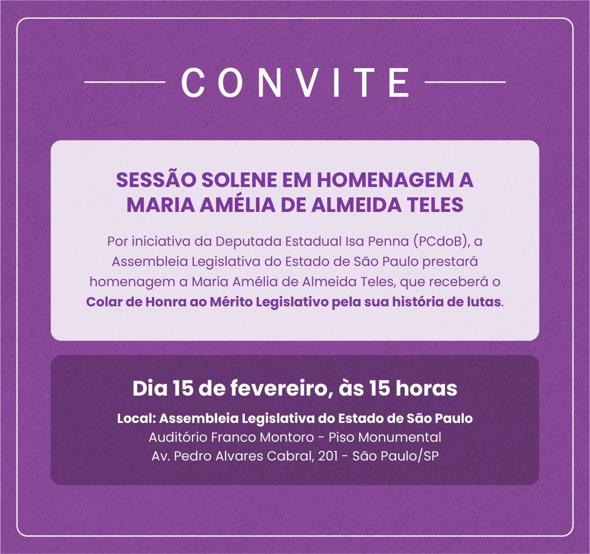 Fabiola_Fanti's tweet photo. Daqui a pouco, “femenagem” mais do que merecida para Amelinha Teles! https://t.co/1QtqI6t1OR