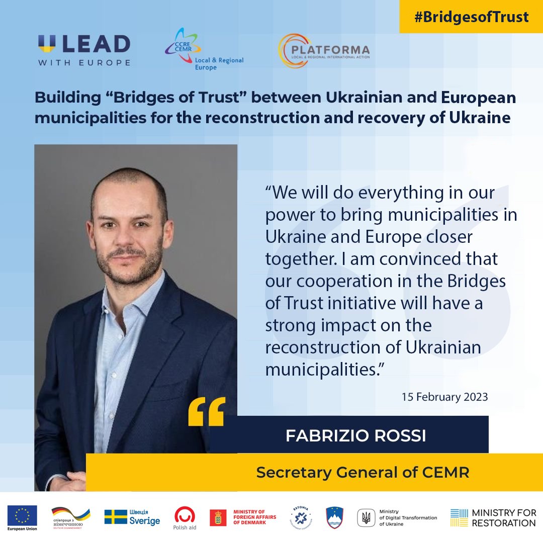 "More than ever, Ukraine and Ukrainian people need our support! The new phase of the #BridgesofTurst initiative will be instrumental in bringing #localgov in Ukraine and Europe closer together", said @Fabrizio_Rossi_ today at the kick-off meeting.

ccre.org/en/actualites/…