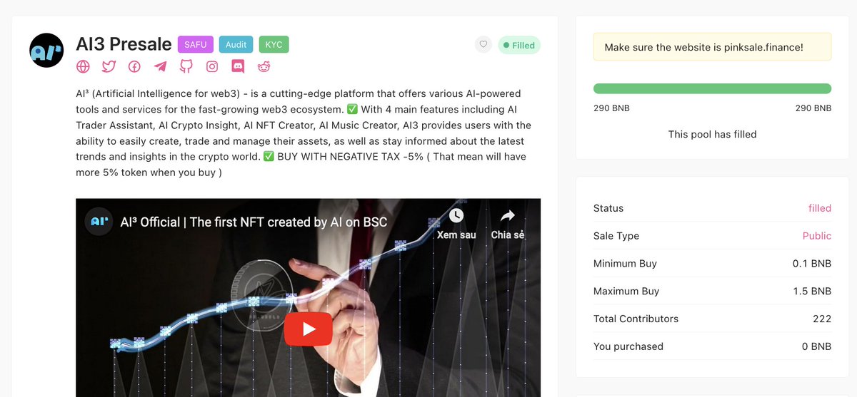 The #AI3 Whitelist Presale was filled in just 0.5 seconds. We are so excited about the launch tomorrow at 15:00 UTC!