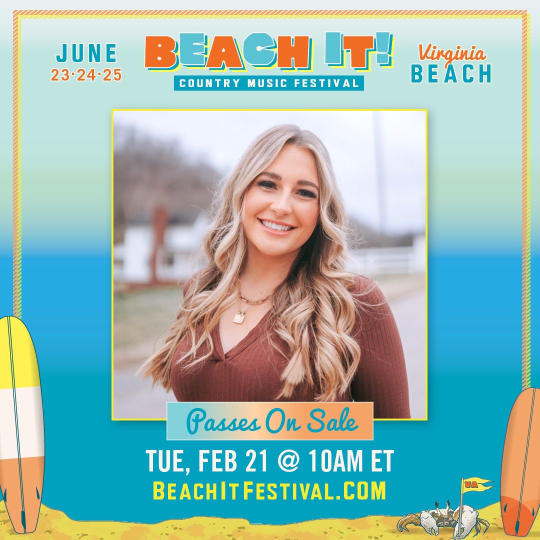 Y’ALL - I’m so excited to be a part of the first ever BEACH IT! Festival in Virginia Beach this June! 🙌 Passes go on this Tuesday, sale Feb 21 at 10 am ET at beachitfestival.com. See y’all there! #reachvabeach #beachit