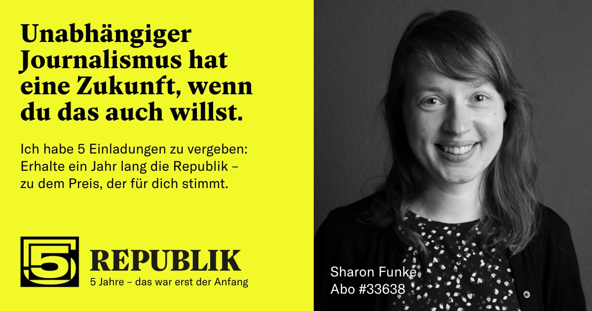 Wir feiern 5 Jahre <a href="/RepublikMagazin/">Republik</a> und freuen uns auf die nächsten 5 (und mehr) 🥳. Am liebsten mit dir als neue oder Wieder-Abonnentin 🫶. Komm an Board zu deinem gewünschten Preis #republikmagazin republik.ch/5-jahre-republ…
