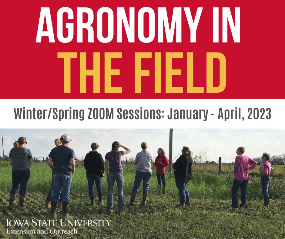 Join us on Monday, February 20th for our 2nd session of Agronomy in the Field!

I will be presenting on Interpreting Soil Test Results and Fertilizer Recommendations!

Interested participants can sign up for this ZOOM series through this link: 
iastate.zoom.us/meeting/regist…