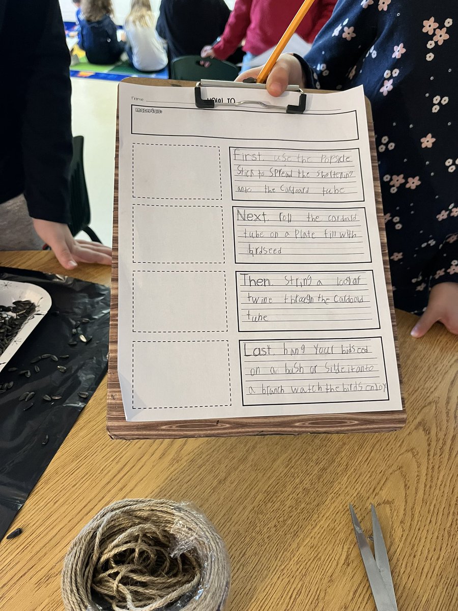 MsEllisM's tweet photo. Another how to writing! Today we made bird feeders and got out to hang them just in time before the rain came🌳 https://t.co/nqoBiCpGdy