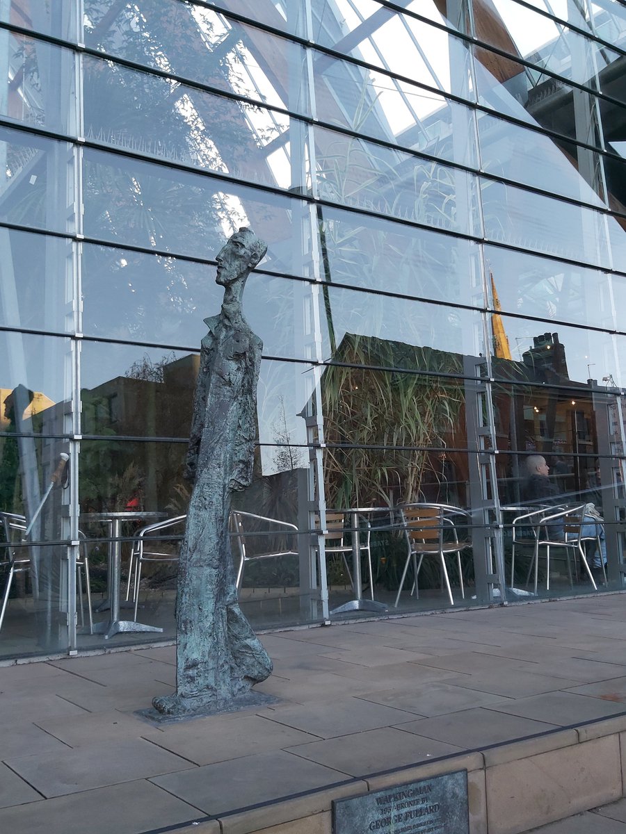 In addition to Martin Jennings' Women of Steel sculpture in our Twitter banner above,  is George Fullard's skinny guy pictured here. Both in downtown Sheffield.