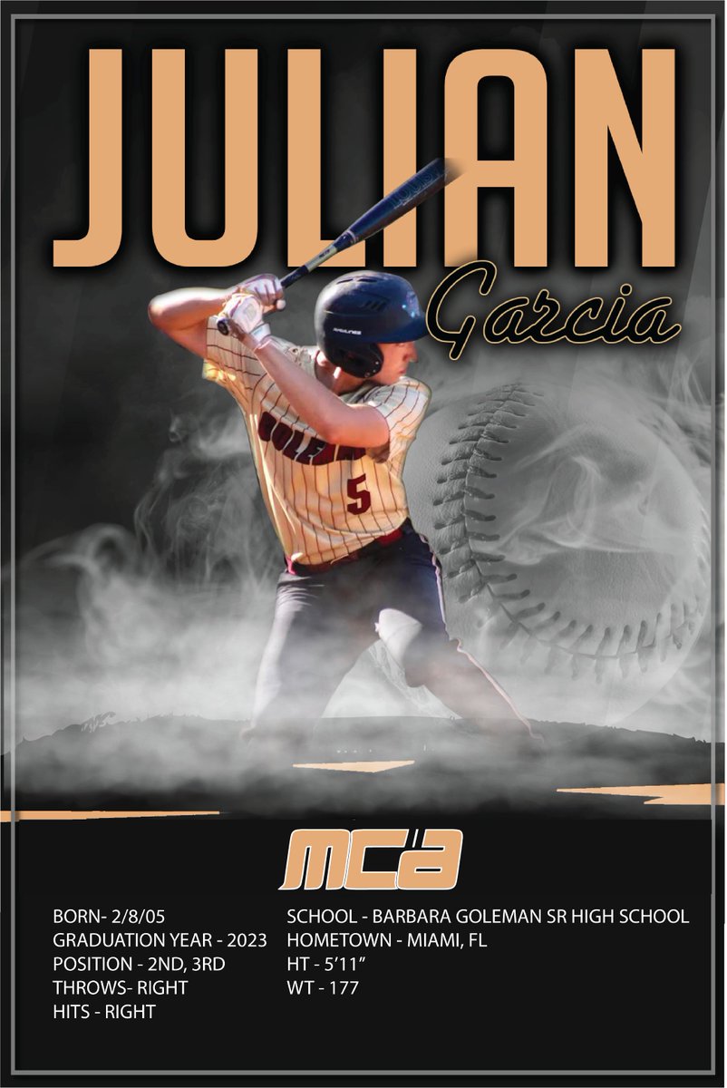 MelendezCollAdv's tweet photo. Introducing our client @JulianGarcia17_, an infielder from @Goleman_Gators in Miami, FL. A versatile and skilled infielder that can flat out hit.

#mca #mcabaseball #bethe7percent #collegebaseball #collegeadvising #nextlevel #barbaragolemanseniorhigh https://t.co/GwsktQ3pt8