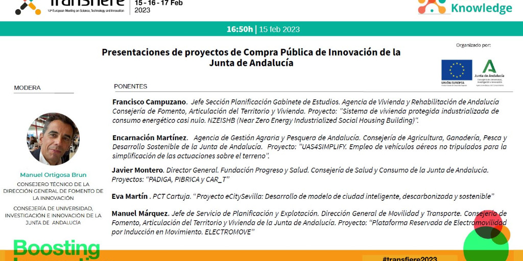 En breves minutos, en la zona #AndalucíaKnowledgeTransfer, @mortigosab presentará algunos de los proyectos de #CPI Compra Pública de Innovación puestos en marcha por @AndaluciaJunta a través de @FomentoAND @AgriculturAnd @FProgresoysalud y @PCTcartuja