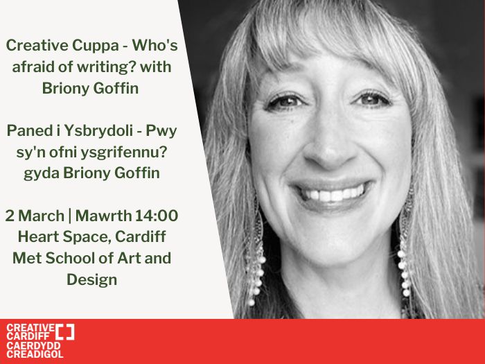 We're delighted to announce that we'll be joined by writer, tutor and mentor @brionygoffin for our next Creative Cuppa, taking place on #WorldBookDay at @CardiffMetCSAD's Heart Space! Briony's talk will be followed by a hot drink, cake and networking☕️ bit.ly/marchcreativec…