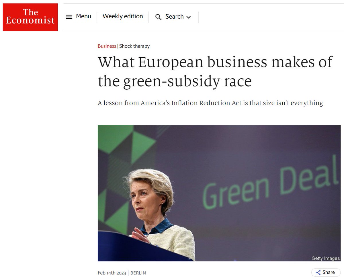“We would need at least four people full-time to figure this out.” 
Our co-founder <a href="/CoVaitea/">Vaitea Cowan</a> pleads for more simple pragmatism and less complex bureaucracy in the EU. 

Interesting read in <a href="/TheEconomist/">The Economist</a>:

economist.com/business/2023/…

#GreenDeal #InflationReductionAct #CleanTech