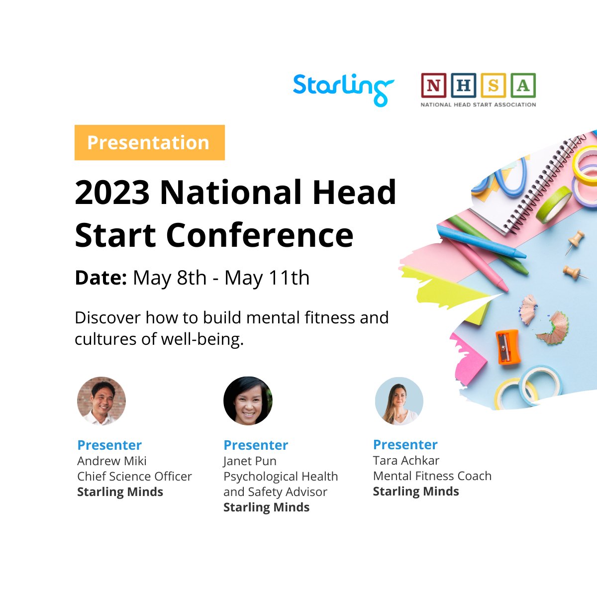 StarlingMinds's tweet photo. We're excited to announce our line-up of presenters at this year's Annual @NatlHeadStart Conference on May 8th - 11th!

Discover how leaders and staff can champion their own mental fitness and build cultures of compassion, empathy, and well-being.

https://t.co/rQ5Y0l4Qti #NAT23 https://t.co/aNrghyaR08