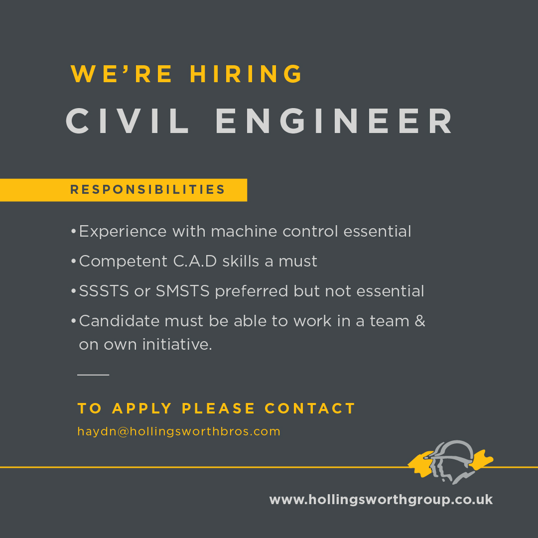 We are hiring - CIVIL ENGINEER

The primary role is to take full responsibility and accountability for ensuring and delivering all aspects of a Civil Engineering project. 

 Contact haydn@hollingsworthbros.com