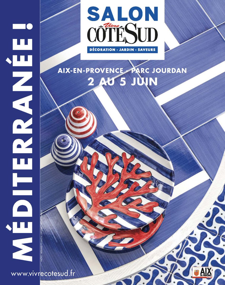 Le Salon Vivre Côté Sud revient du 2 au 5 juin 2023 à Aix-en-Provence, au parc Jourdan autour du thème "Méditerranée !". Nous espérons vous y voir nombreux. ☼  Retrouvez toutes les informations sur notre site internet : salonscotemaison.fr/vivre-cote-sud/