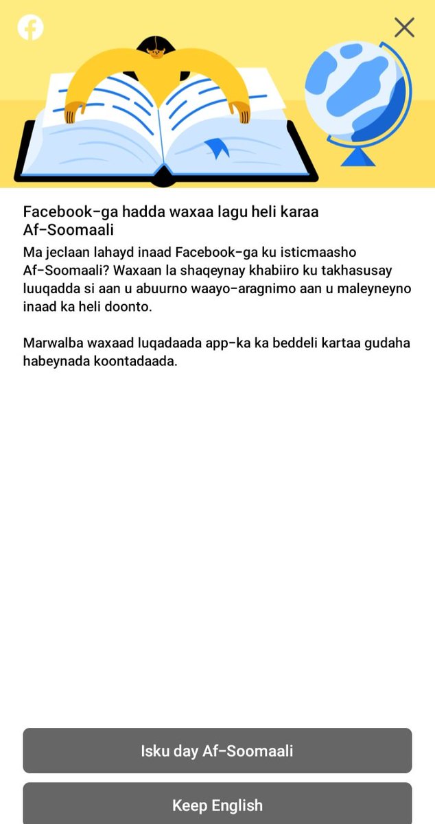 Abda1260's tweet photo. @MetaforDevs @PyTorch Facebook's Meta company recognized the Somali language!  Now Facebook is working in Somali language https://t.co/9gFEeRM03v