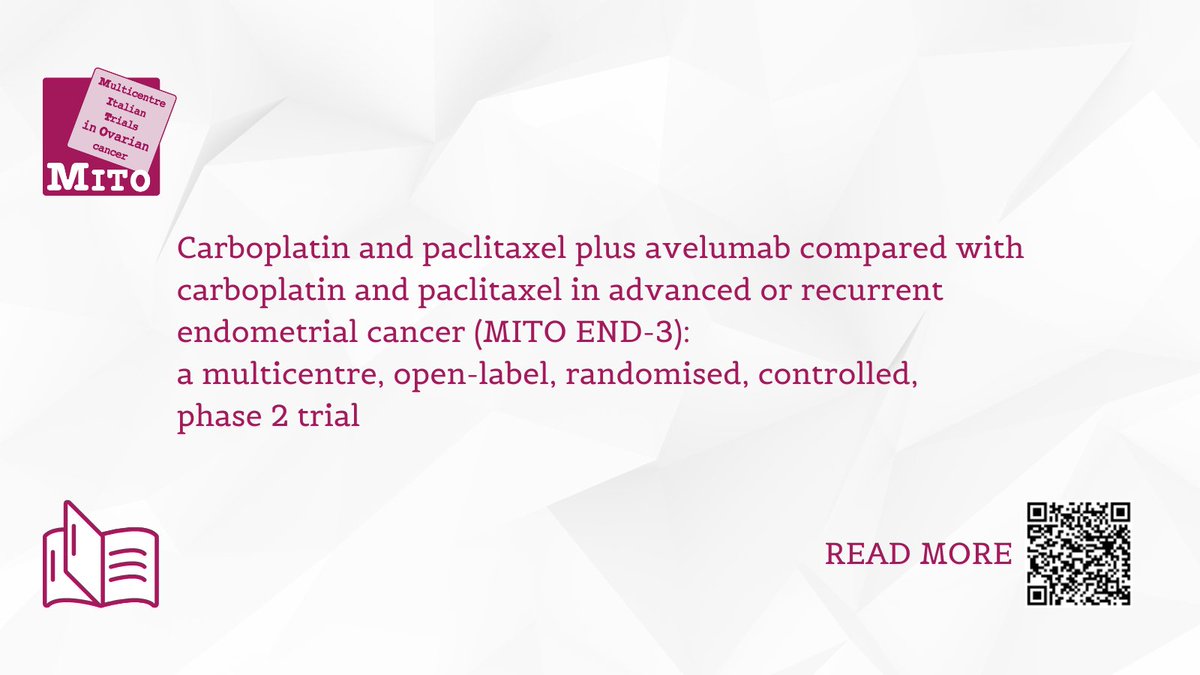 È stato pubblicato lo studio MITO-END3 su The Lancet Oncology che ha valutato l’aggiunta dell’immunoterapia (avelumab) alla chemioterapia nel setting del carcinoma dell’endometrio in stadio avanzato/ricorrente

bit.ly/3jS979a

#endometrialcancer #immunotherapy #oncology