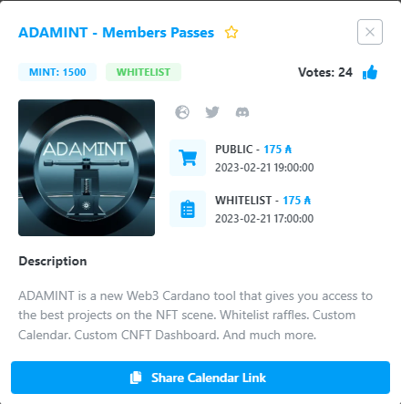 adamintnet's tweet photo. Hey everyone!

ADAMINT is now listed on @CnftTools calendar! Let's try to reach the whole CNFT community.

We're giving away 5 Mintlist spots to our awesome supporters that:
1. Like &amp; RT
2. Vote on our project: https://t.co/hWz3ivWEb0
3. Post proof in comment section

#adamint https://t.co/vGgNYazgL8