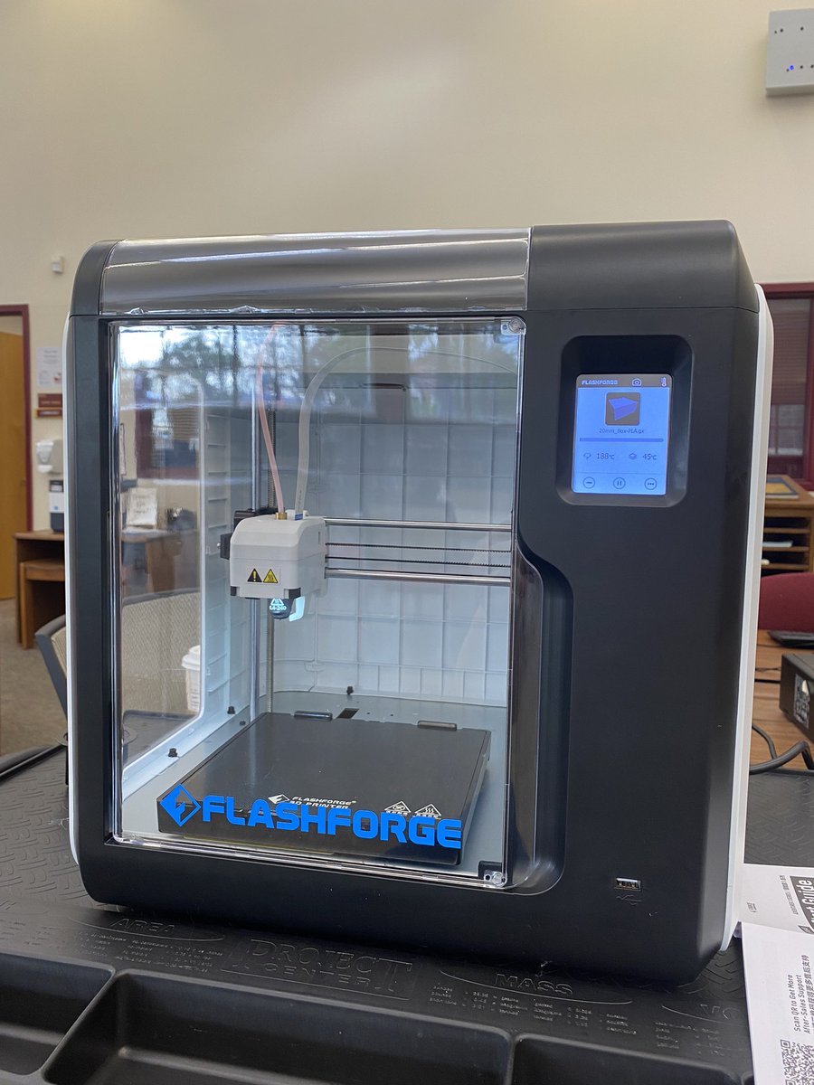 rchlmc's tweet image. Our first 3D printer for the media center is here and running a test print! HUGE thank you to @enrichgcs for your generous donation to my @DonorsChoose project. Everything is here just in time for my STEM Design Club to begin next week! @SGHSStorm #gcslibrariesengage