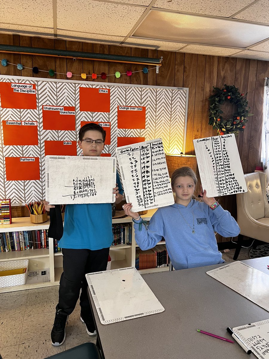 MrsFinchAIG's tweet photo. Today’s #AIG #5thgrade ran into a paradox when they discovered that their total number of ancestors outnumbered the world population by the Middle Ages. How did they calculate that? Fibonacci numbers + spreadsheet formulas for the win! #seeingpatterns #gifteded #salemelementary https://t.co/Nvp5mgMKZh
