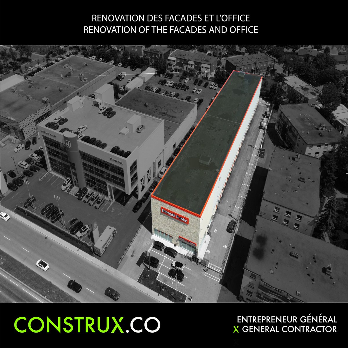 ConstruxCo's tweet image. Full facade replacement and office renovations where done last year by Construx for Public Storage Canada. This year, we are working with PS to replace the sprinkler system. #construx #selfstorage #industrial.