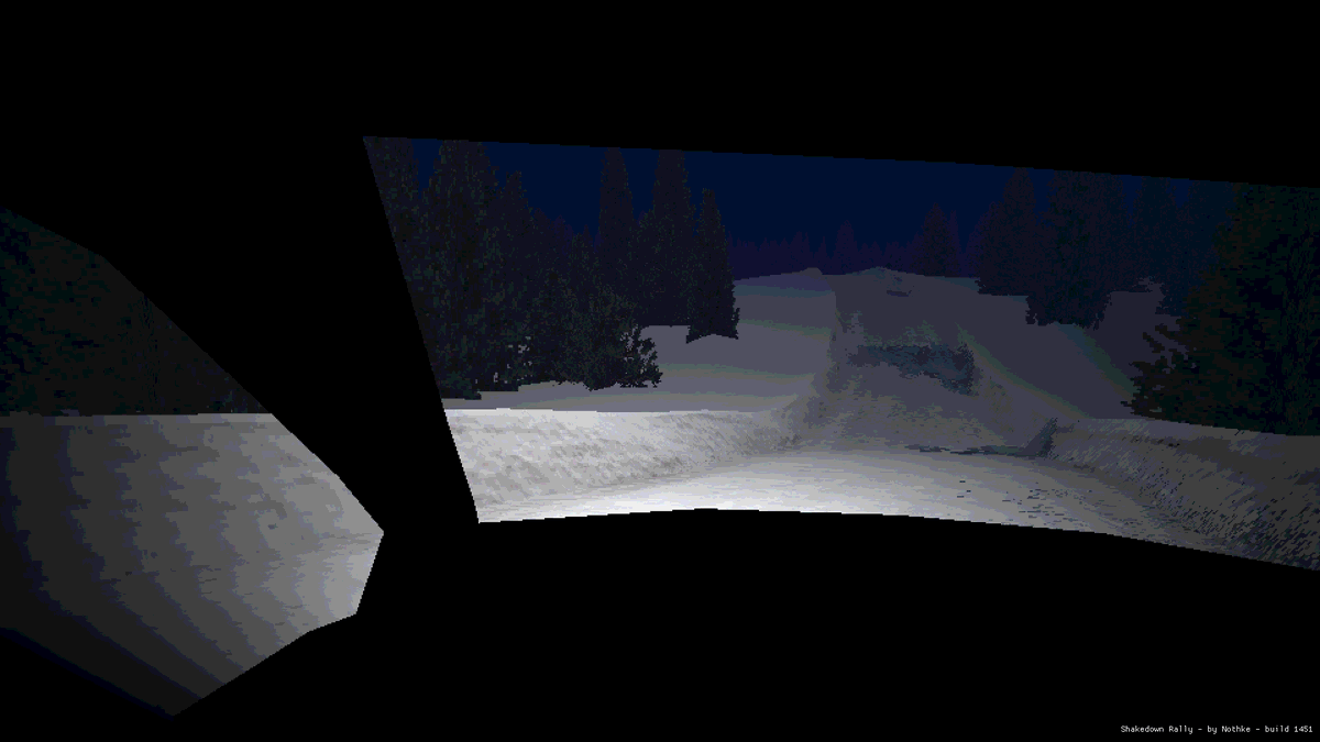 Nothke's tweet photo. On the last stream I improved the headlights to be proper spotlights in #ShakedownGame. Starting a new stream in ~15 mins where I will continue working on improving the surfaces and Sweden stage #gamedev https://t.co/o8ADsXQZoI
