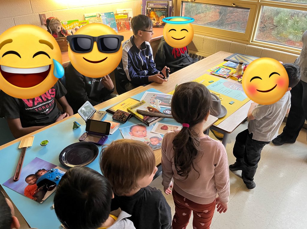 MrJ_TDSB's tweet photo. Today we begin our @SchoolFleming wide identity project using #FlatLayPhotography. Our primary Ss get to view &amp; ask questions about the work of our older Ss. Thanks to @msmarshall27 from @tdsb_cebsa for support.#community #joy #belonging @mgala19 @Melissa_TDSB_AL @tdsb @Msfarag_ https://t.co/eQIWTmI8co