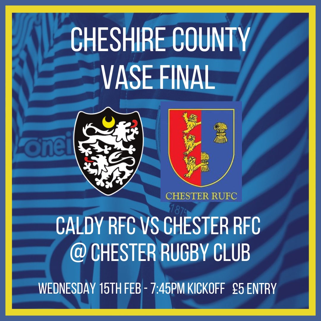 No plans tonight? Why not head down to <a href="/RUFCChester/">Chester Rugby</a> to catch the Third of our Mens Cheshire Finals between <a href="/CaldyRFC/">Caldy RFC</a> 2nd XV and <a href="/RUFCChester/">Chester Rugby</a> 2nd XV! 7:45KO