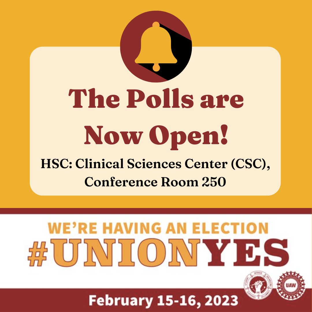 gswocusc's tweet image. THE POLLS ARE OPEN! Our union election starts today! Info about why we're voting YES at gswoc-usc.org/vote. 

Voting times and locations below.