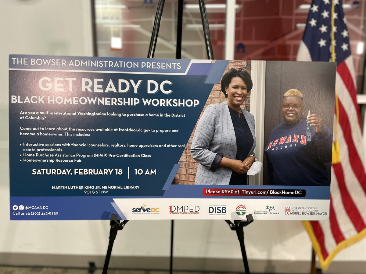 MOCCADC's tweet photo. Today we’re attending @MayorBowser’s #GetReadyDC #BlackHomeownship Workshop.

The kick-off event to equip residents to become homeowners.

📆 Wednesday, Feb 15th
⏰ 11:00 AM
📍1800 Martin Luther King, Jr. SE https://t.co/eA13sdOVVr