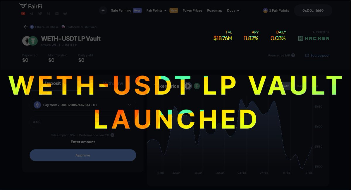 FairFi_'s tweet photo. Develop, invent, explore, innovate, change the #DeFi industry, never stop - NEVER! 💪
YES, THAT'S US, WE ARE THE #FRFI TEAM, UNAFRAID TO CHALLENGE THE #CRYPTO MARKET 📉📈
Today #FRFI confirms its #Alpha status once again by launching our 1st #ETH pool with an amazing #APY 💰
#WETH-#USDT LP VAULT
Ditch your old useless #YieldFarming platforms and join the #Ai revolution only at ⬇️
https://t.co/AXoNHobFzN