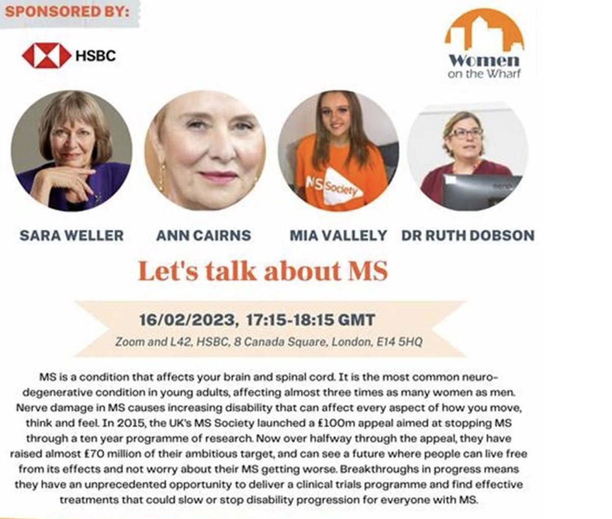 RachelHorne19's tweet photo. How MS impacts Women
Listen to the fantastic @drruthdobson on Thursday @ 17:15 talk about the latest research devts - from the lab, thru trials &amp; registries.
Also @AnnMCairns &amp; @miavallely_ (diag at 18).
Thx @WOTWLondon
To sign up &amp; participate via Zoom; https://t.co/LmCInxmn08 https://t.co/rQMMdFHMqG