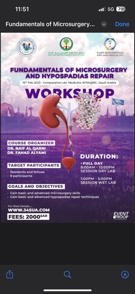 FahdAlyami's tweet image. From our “Fundamental of Microsurgery and Hypospadias repair workshop today as part of the 34th SUA meeting, Riyadh

@saudi_peduro 
@saudiurological
