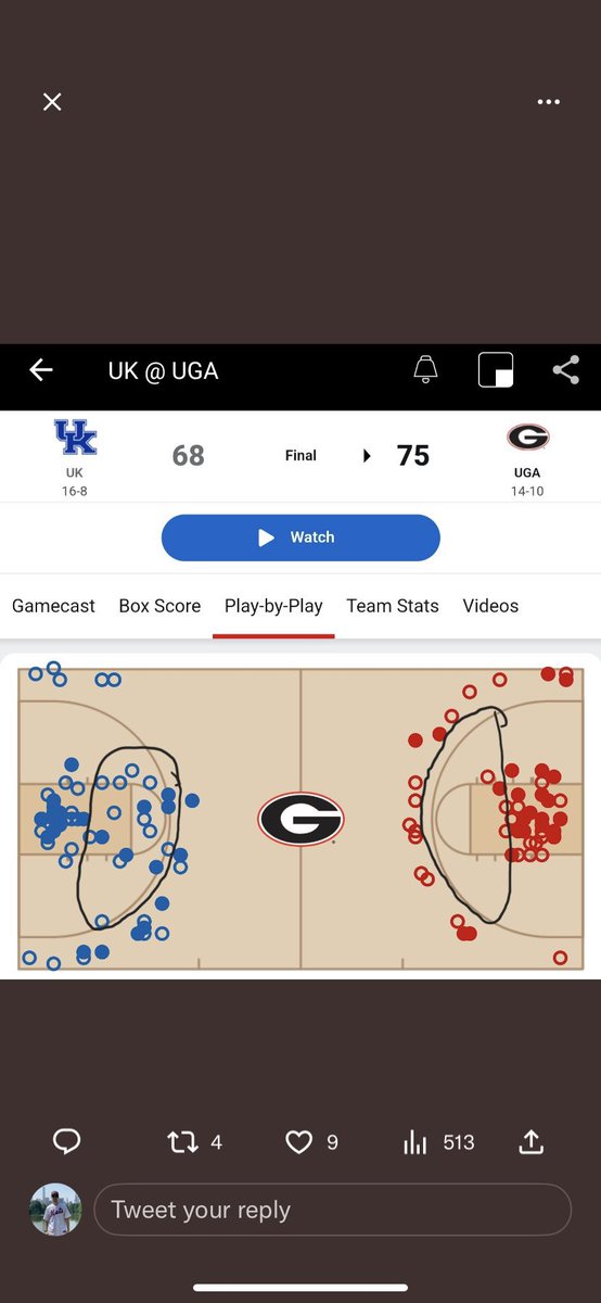 KySportsRadio's tweet photo. The shot chart vs Georgia

We shoot a lot of long 2s and other teams just don’t https://t.co/F0mR1z29cr