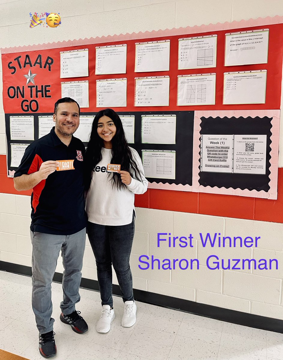 First Week Winner of the Algebra 1 STAAR ON THE GO weekly competition, congratulations to Sharon Eileen Guzman! Congratulations for a job well done Math Dept is proud of you !! <a href="/lobo_pride/">La Joya Palmview High School</a> <a href="/grossimath314/">Mr. Grossi</a> <a href="/PHS_DGarza/">Daniel Rey Garza</a> @phsloboslib <a href="/lajoyaisd/">La Joya ISD</a>