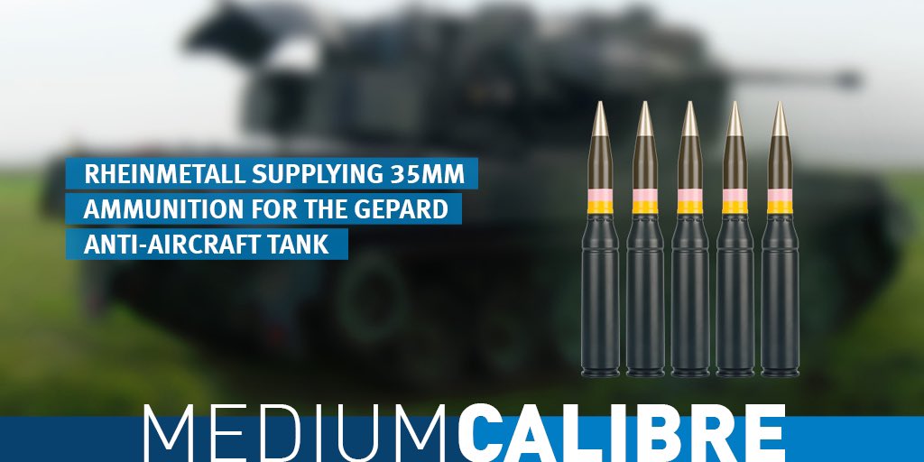 Acting on behalf of #Ukraine, the German Ministry of #Defence has tasked #Rheinmetall with supplying 300,000 rounds of #35mm #ammunition for the #Gepard anti-aircraft tank, which is now deployed by the Ukrainian #military.

rheinmetall.com/en/rheinmetall… #defence #army <a href="/BMVg_Bundeswehr/">Verteidigungsministerium</a>