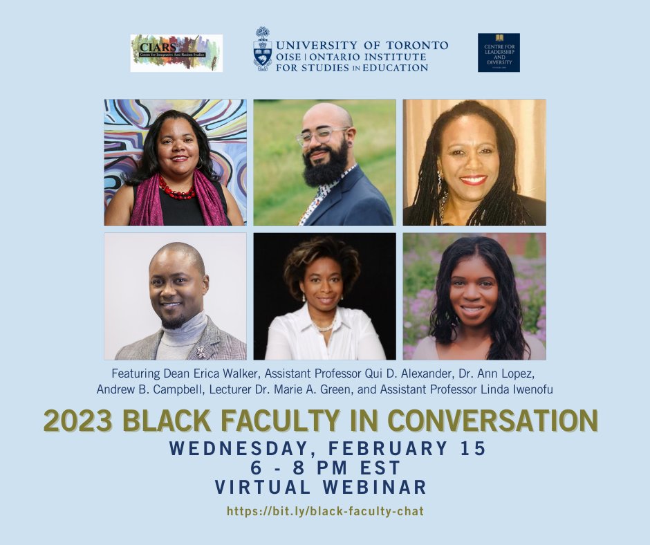 Centre for Leadership and Diversity, OISE (@cld_leadership) on Twitter photo Happening today at 6pm EST! ✨ <a href="/OISEUofT/">OISEUofT</a> Black Faculty in Conversation Webinar-“Building Belonging Between, Within& Across Black Communities & Spaces! <a href="/OISECIARS/">Centre for Integrative Anti-Racism Studies</a> <a href="/OISEUofTDean/">Erica N. Walker</a> @Qui_Dorian
<a href="/DrAnnLopez/">Educator</a> @DRABC14 <a href="/dr_iwenofu/">Dr. Linda Iwenofu, C.Psych.</a> <a href="/mariegreengirl/">Marie Green</a>
Link to register:
oise-utoronto.zoom.us/webinar/regist… Happening today at 6pm EST! ✨ <a href="/OISEUofT/">OISEUofT</a> Black Faculty in Conversation Webinar-“Building Belonging Between, Within& Across Black Communities & Spaces! <a href="/OISECIARS/">Centre for Integrative Anti-Racism Studies</a> <a href="/OISEUofTDean/">Erica N. Walker</a> @Qui_Dorian
<a href="/DrAnnLopez/">Educator</a> @DRABC14 <a href="/dr_iwenofu/">Dr. Linda Iwenofu, C.Psych.</a> <a href="/mariegreengirl/">Marie Green</a>
Link to register:
oise-utoronto.zoom.us/webinar/regist…