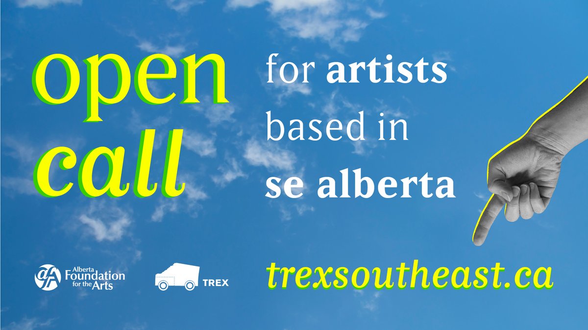📢Calling artists based in Southeast Alberta, TREX wants to hear from you 📢 
TREX SE is now accepting proposals from artists based in Southeast Alberta. Full info visit bit.ly/3YEjf43. The deadline is March 1 at 12AM. We can't wait to see what you're working on! 🌾🚚🎨