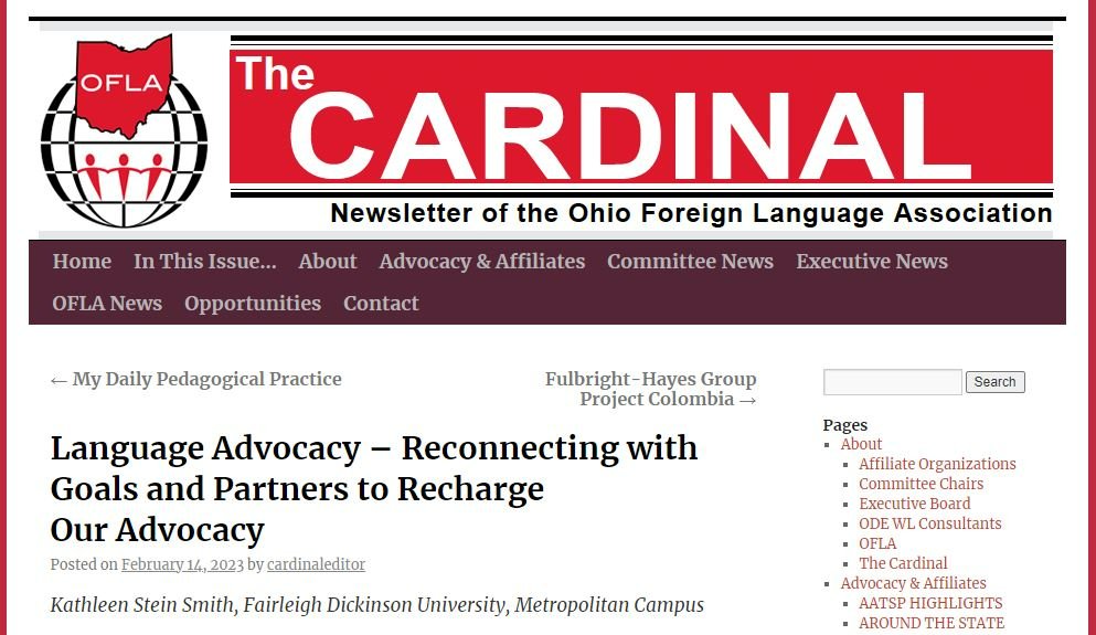 Delighted that my article, "Language Advocacy - Reconnecting with Goals and Partners..." has been published in the OFLA Cardinal. Many thanks to all! 🙂 the-ofla-cardinal.org/2023/02/14/lan… <a href="/FACNH_official/">⚜️FACNH ⚜️</a> <a href="/asfapalms/">American Society of the French Academic Palms</a> <a href="/QuebecNewYork/">Québec à New York</a> <a href="/QcWashington/">Québec à Washington</a> <a href="/QcChicago/">Québec à Chicago</a> <a href="/stphrigaud/">Rigaud Stéphanie</a> <a href="/ScottTilton/">Scott Tilton</a> <a href="/KeithTse2/">Keith Tse (謝嘉麒) (MCIL CL)</a>