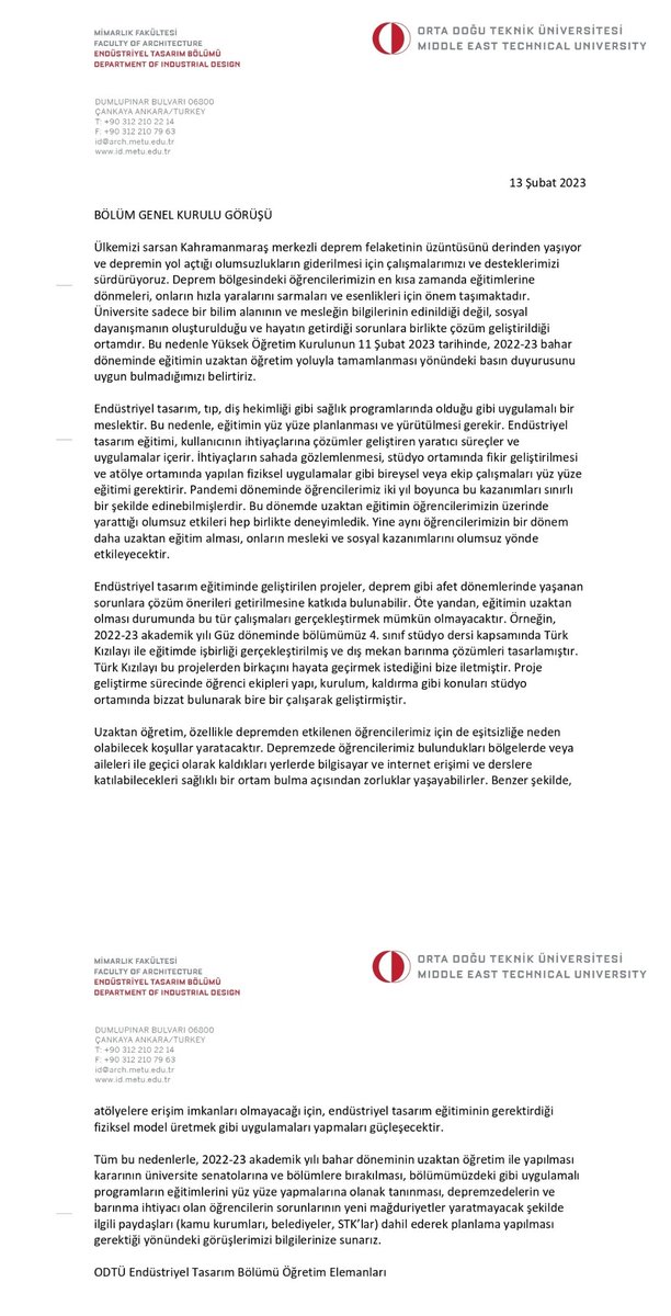 kendinegelodtu's tweet photo. 🔴 ODTÜ Endüstriyel Tasarım Bölümü, uzaktan eğitim kararı karşısında yanımızda olduğunu açıklayan beşinci bölüm oldu! https://t.co/j2DLFvwaPI