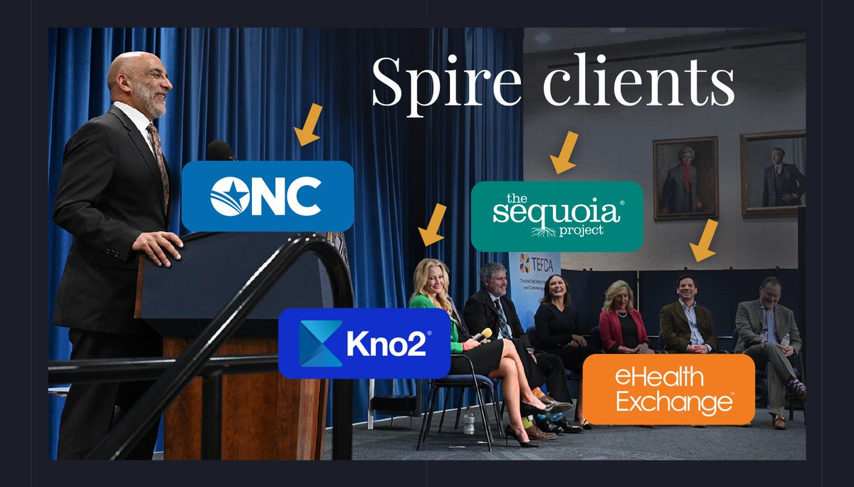 SpireComm's tweet image. Monday’s #TEFCA event, led by @ONC_HealthIT &amp;amp; HHS Sec Beccera, begins a new era for health data sharing. We've been involved with TEFCA from the start, providing comms for ONC, @SequoiaProject, and 2 of the first 6 #QHINs approved to begin testing (@eHealthExchange &amp;amp; @Kno2).