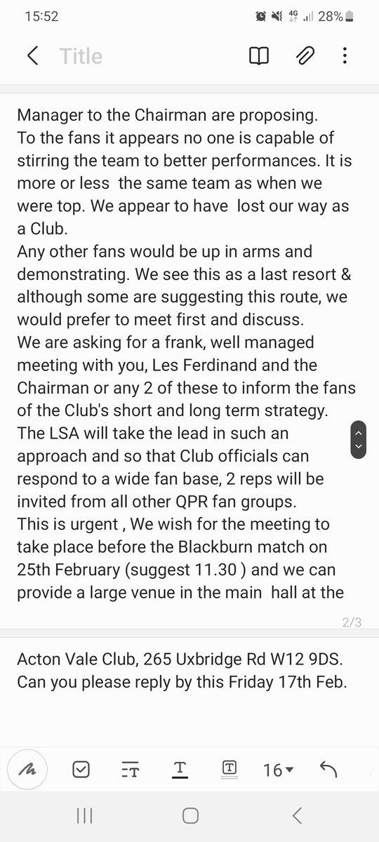Surrey_Hoop's tweet photo. The LSA has sent the following to the board at QPR. If there is no response there will be a demonstration outside the South Africa Road Stand at 2pm on 28th Feb before the Blackburn Rovers game. https://t.co/QgXPkGnyMY