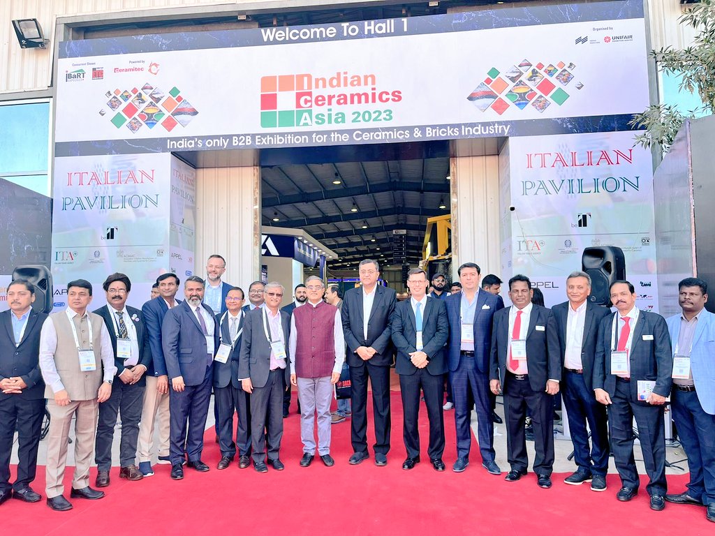 ITANewDelhi's tweet photo. Day 1 at @Indian_Ceramics in Gandhinagar. Come &amp; visit the Italian Pavilion by #ITANewDelhi &amp; #Acimac. Fifteen 🇮🇹 companies display the latest machineries &amp; technologies in the ceramic sector. Italy is 2️⃣ exporter to India🇮🇳 with 14% share in 2022 (+26.4%) @ITAtradeagency #beIT https://t.co/AXC9Lcl505