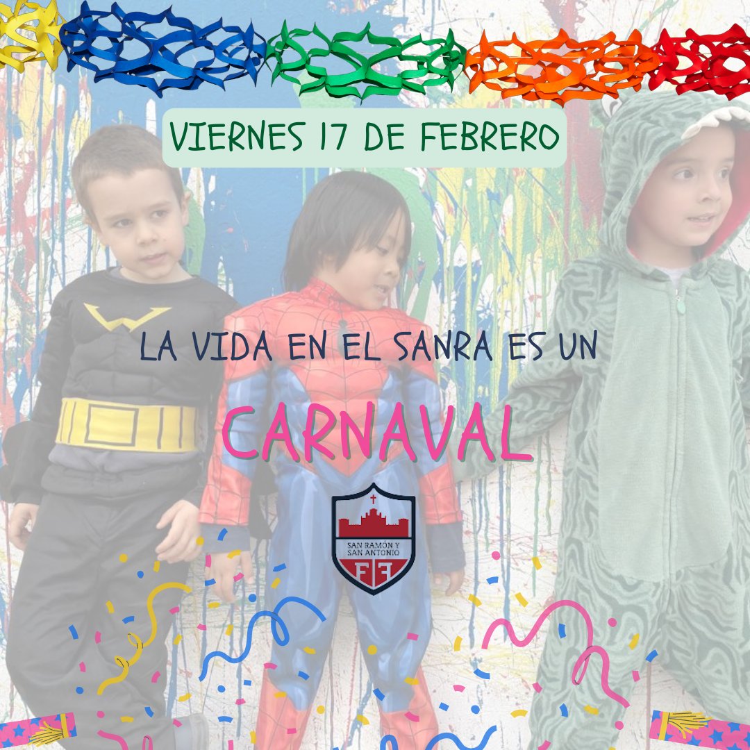 🎡🦸‍♀️ Este viernes celebramos en el Sanra un día que nos encanta!! Vamos a disfrutar del Carnaval cómo nosotros sabemos!! Vendremos al cole disfrazados y pasaremos un gran día! El viernes os enseñamos fotos!! 🦸‍♀️🎡
#colegiosanramonysanantonio #SomosSanra #Carnaval #Carnaval2023