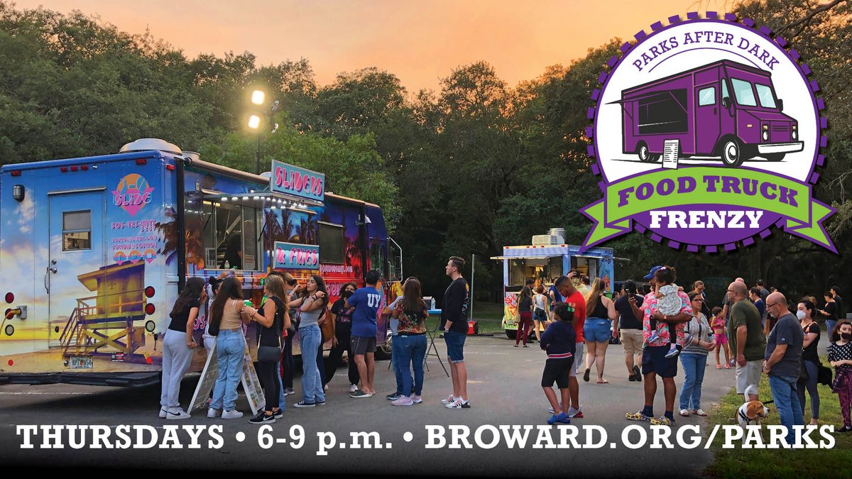 This week's Food Truck Frenzy at Tree Tops Park in Davie features
Sophia Burger
J&amp;J Soul Food
That's My Dog
Top Notch Caribbean
N.Y. Phat Pies
The Greek Gyro Truck
Emmy Beth's Ice Cream