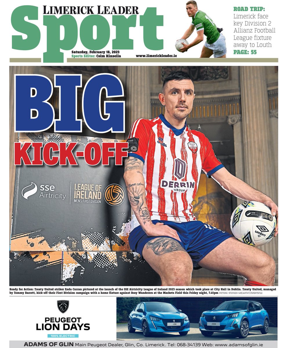 📰 The big kick-off for <a href="/TreatyUnitedFC/">Treaty United FC</a> gets front page treatment in this week's sports section <a href="/Limerick_Leader/">Limerick Leader / Limerick Live</a> along with <a href="/LimerickCLG/">Limerick GAA</a> footballers league clash away to Louth. This &amp; much, more more in this week's edition. In shops now!
#LLSport ⚽️🏐🏉🏌️‍♂️🏃‍♂️🏇 🗞️ <a href="/LimkLeaderSport/">Limerick Leader Sport / Limerick Live Sport</a>