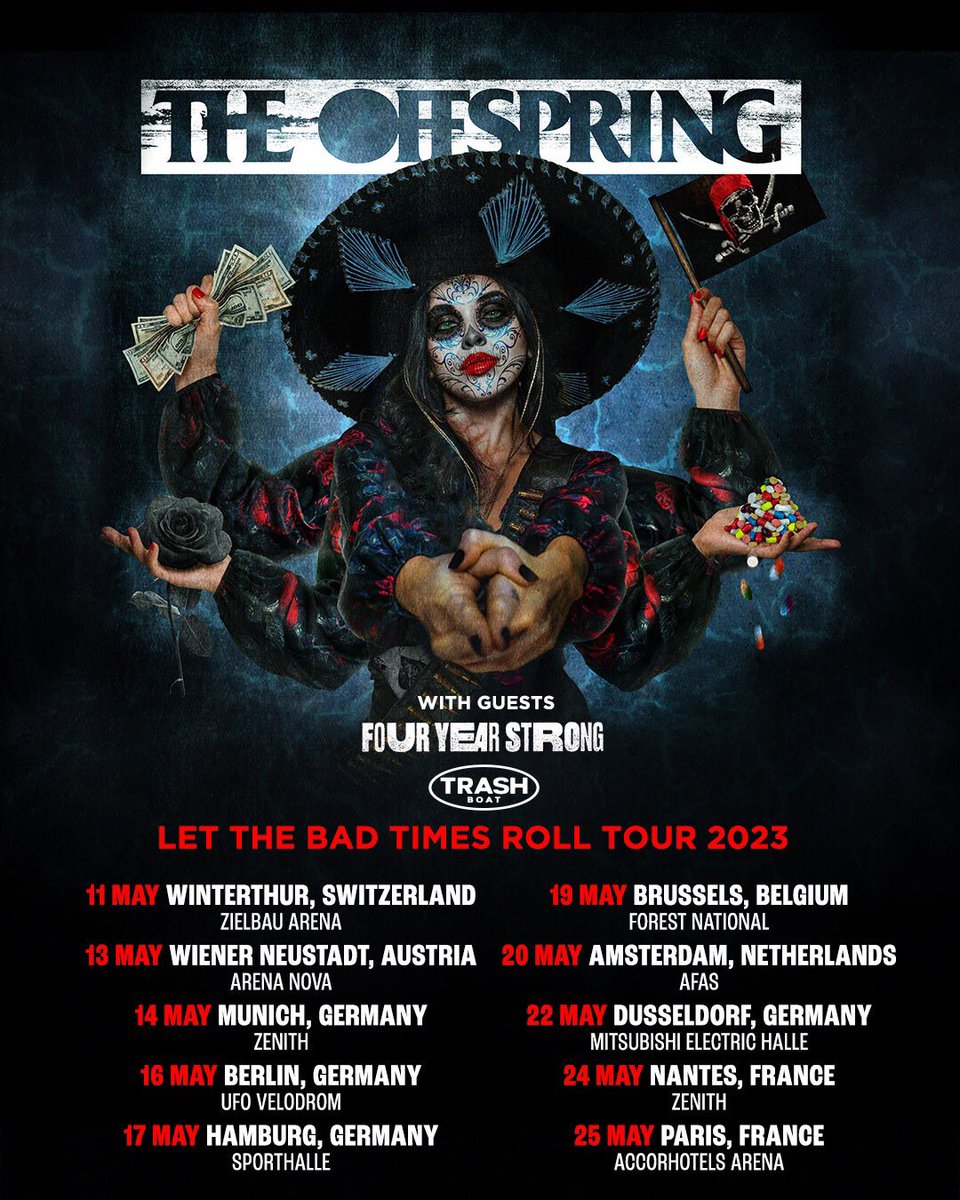 TrashBoatUK's tweet photo. EUROPE 🇪🇺‼️

We’re coming back this May with @offspring and @fouryearstrong !!

There’s very limited tickets left for these shows so if you wanna catch us, do NOT wait around. https://t.co/OkXyzzCVuH